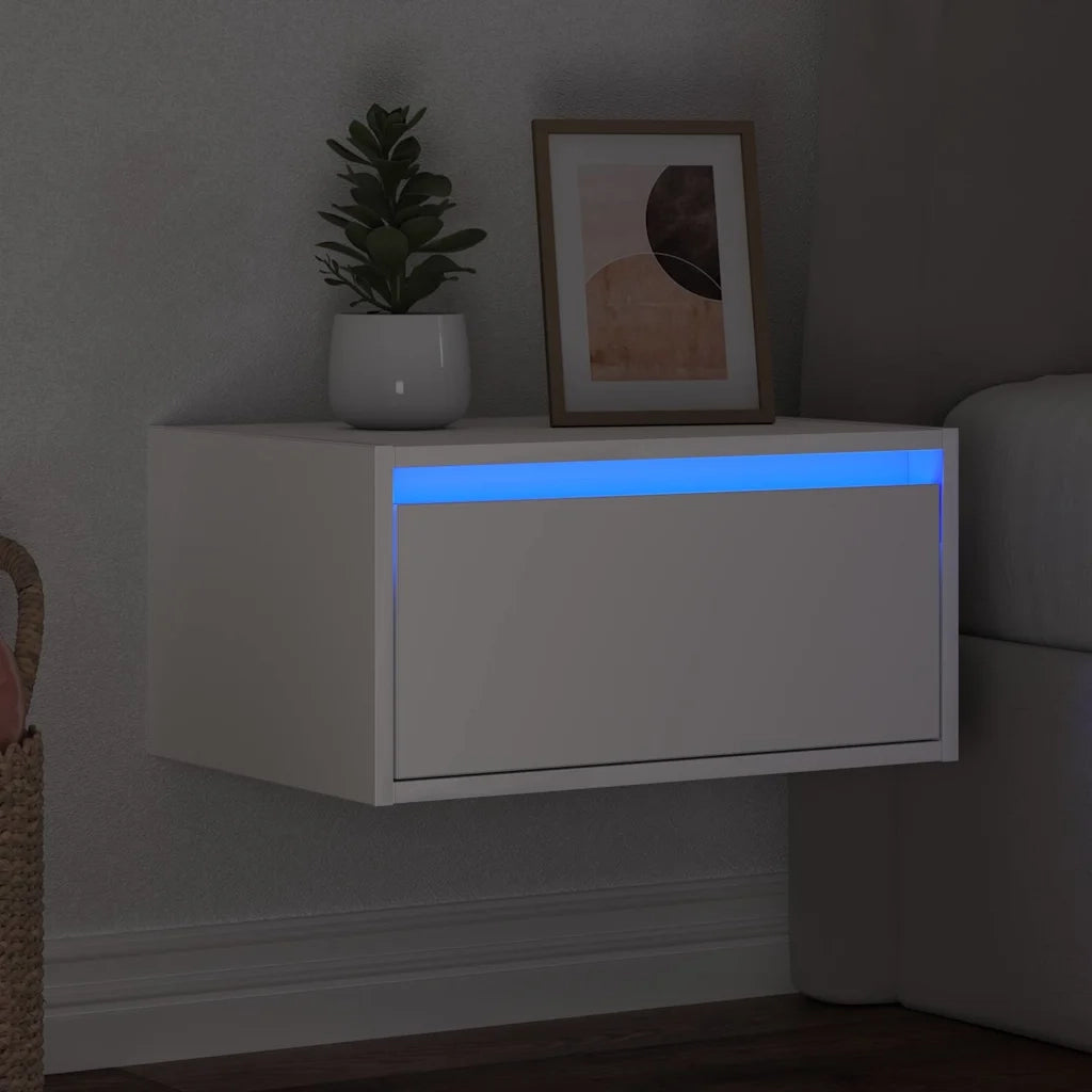 Comodino | Armadio da Notte | Mobiletto da notte a Parete con Luci LED Bianco