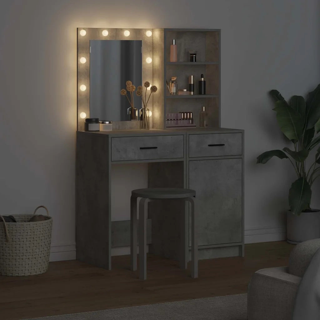 Set da tavolo da trucco con LED con porta 2 pcs Grigio cemento 3334275