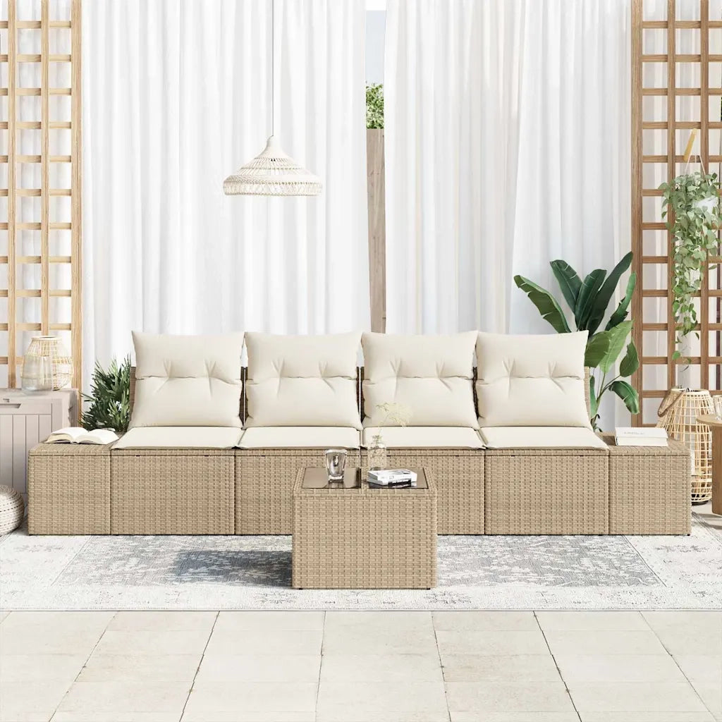 Set di divani con cuscino 5 pcs Beige e Crema polyrattan 3346931