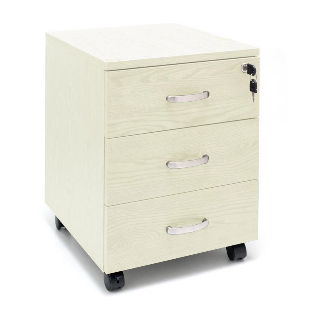 Marvin Cassettiera Ufficio In Legno Chiave Sicurezza Con Ruote Per Scrivania Tavolo 3 Cassetti Ripiani Grigio Ghiaccio