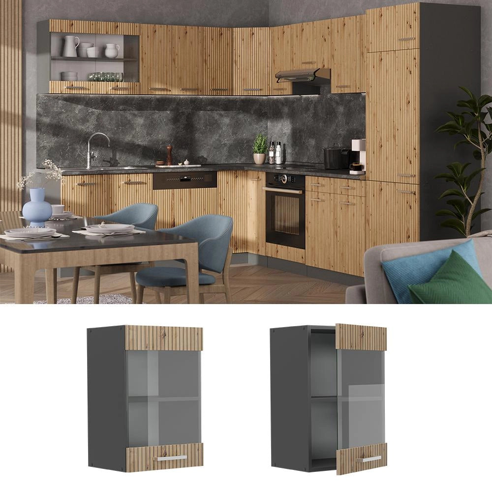 Mobile da cucina in vetro R-Line Rovere artigianale/Antracite 40 cm Vicco