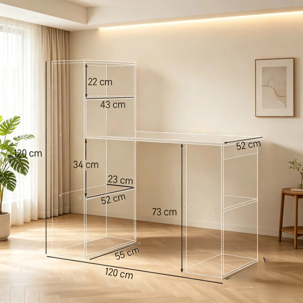 SCRIVANIA con libreria integrata 120x55x120 cm bianco