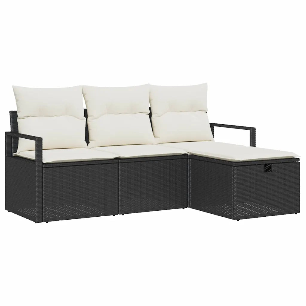 Set di divani con cuscino 4 pcs Nero e Crema polyrattan 3359146