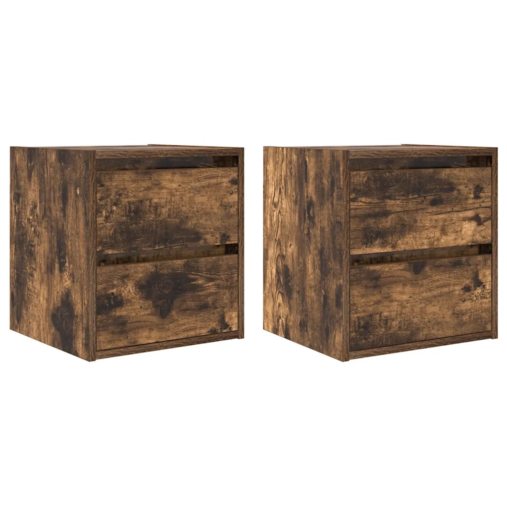 Comodini a Muro 2 pz-Set di 2 Tavolino da notte Rovere Fumo 38x34x40 cm 250838