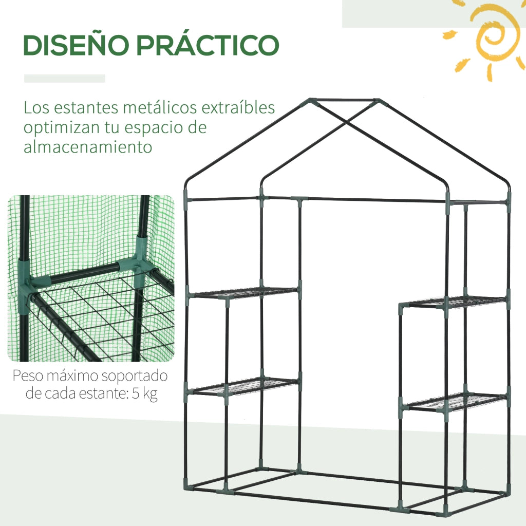 Serra da Giardino ¨C Minimal ¨C 141x72x191 cm Verde con 4 Ripiani e Porta a Rullo