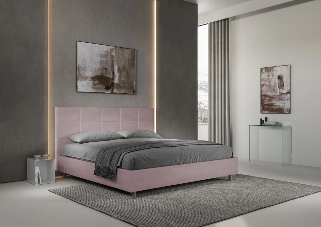 BS COM Letto matrimoniale king size con rete imbottito 180x200 microfibra glicine