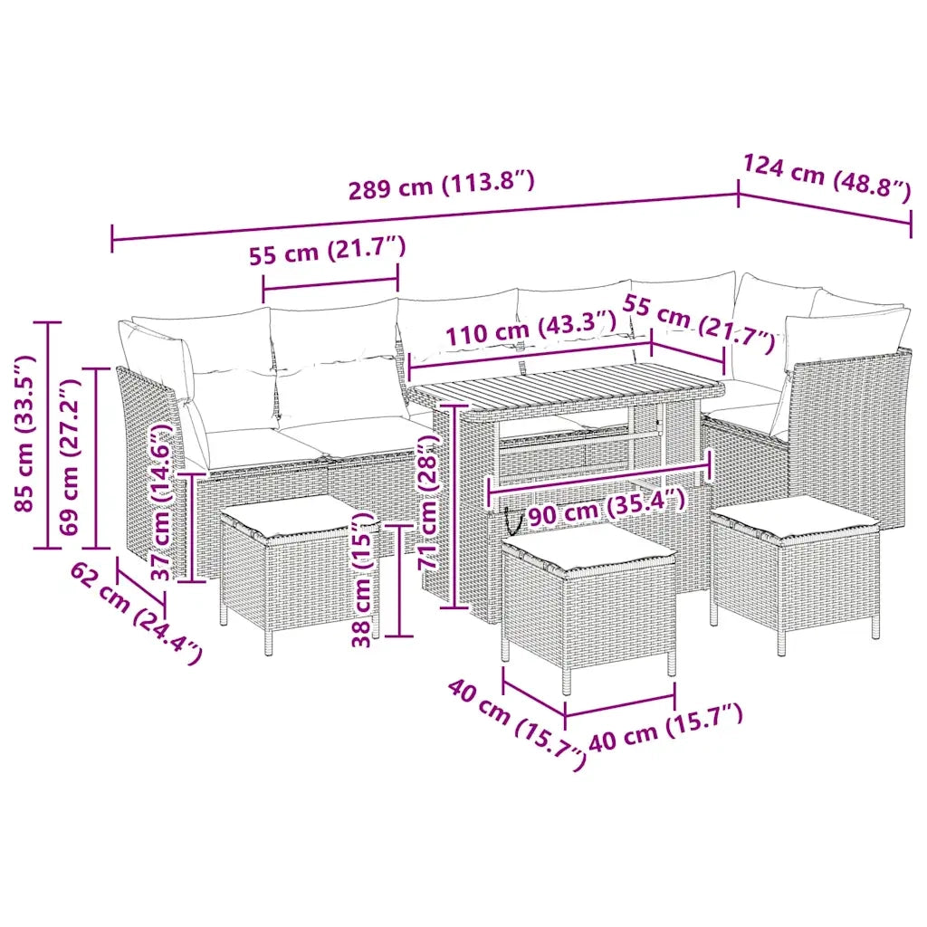 Set Divano da Giardino 10 pcs Beige polyrattan 3361512