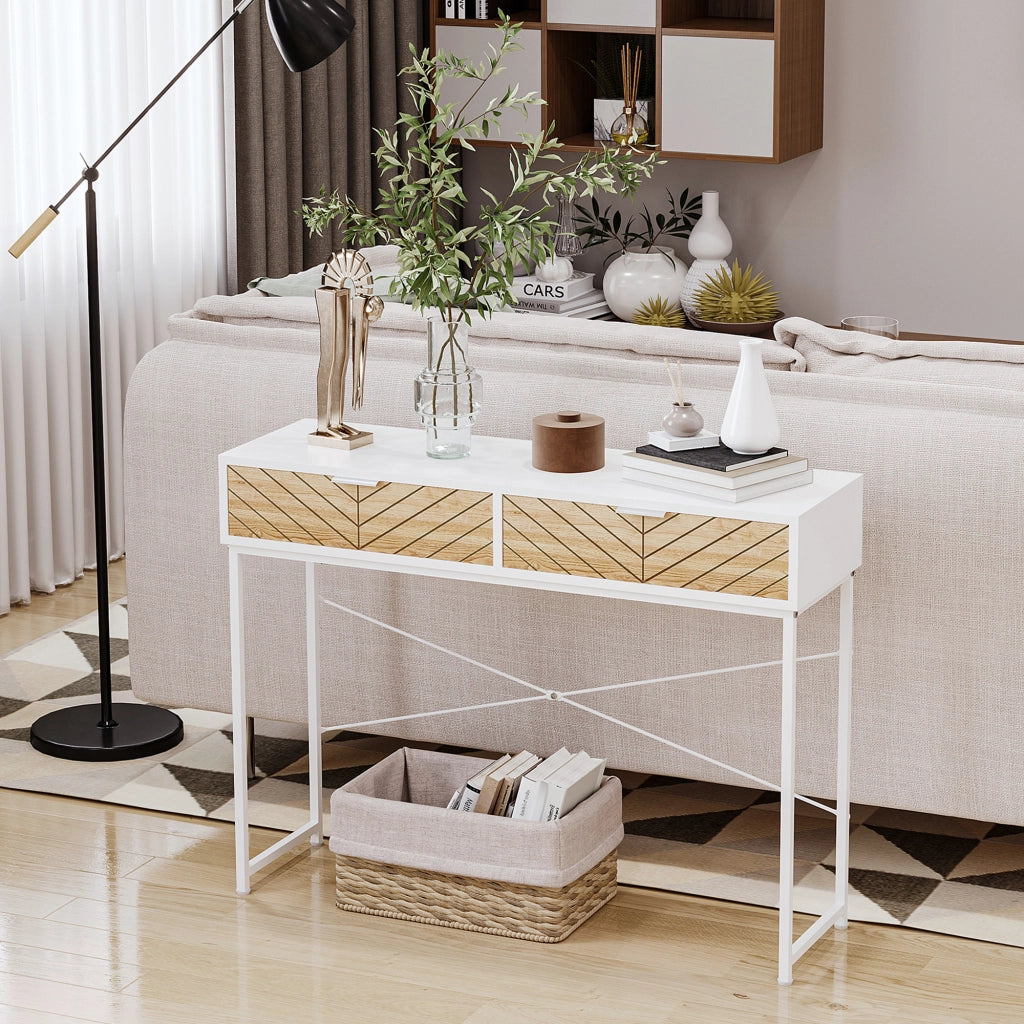 Consolle con 2 Cassetti ¨C Minimal ¨C Bianco Metallo 100x30x75cm