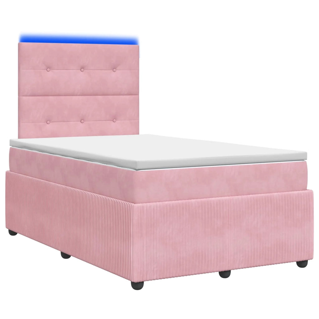 Letto Box Spring LED con Materasso Rosa 120 x 190 cm Velluto 3456034