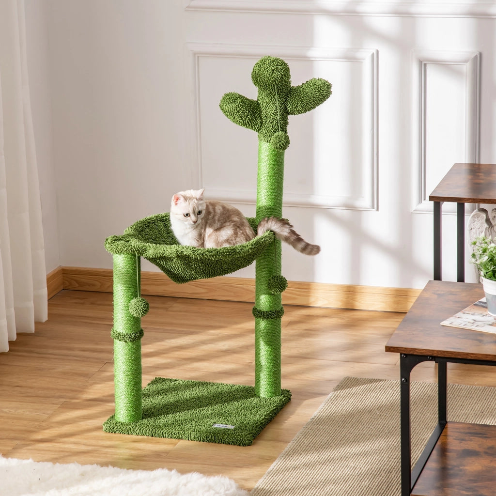 Tiragraffi per Gatti a Forma di Cactus con Amaca ¨C Minimal ¨C Verde 40x40x96cm
