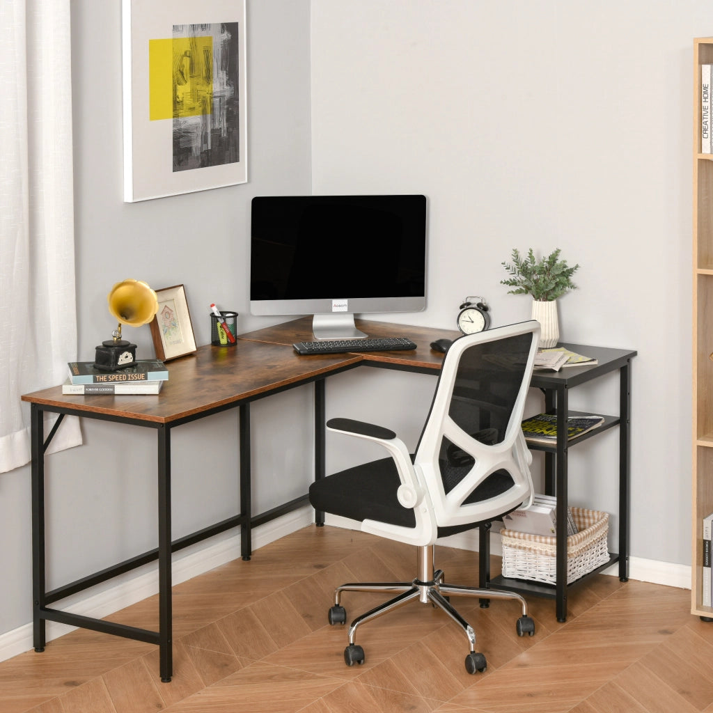Scrivania Angolare Industriale con Ripiano Laterale ¨C Minimal ¨C Legno e Metallo Nero 150x120x75cm