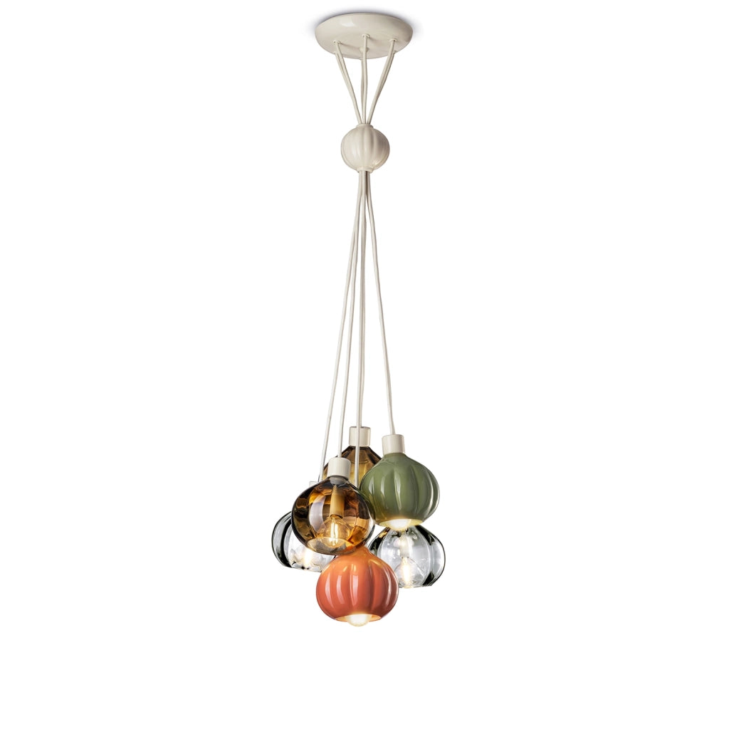 Lampadario Vintage Decò Afoxe&apos Alluminio Ceramica Vetro Mix 1 Luce E14