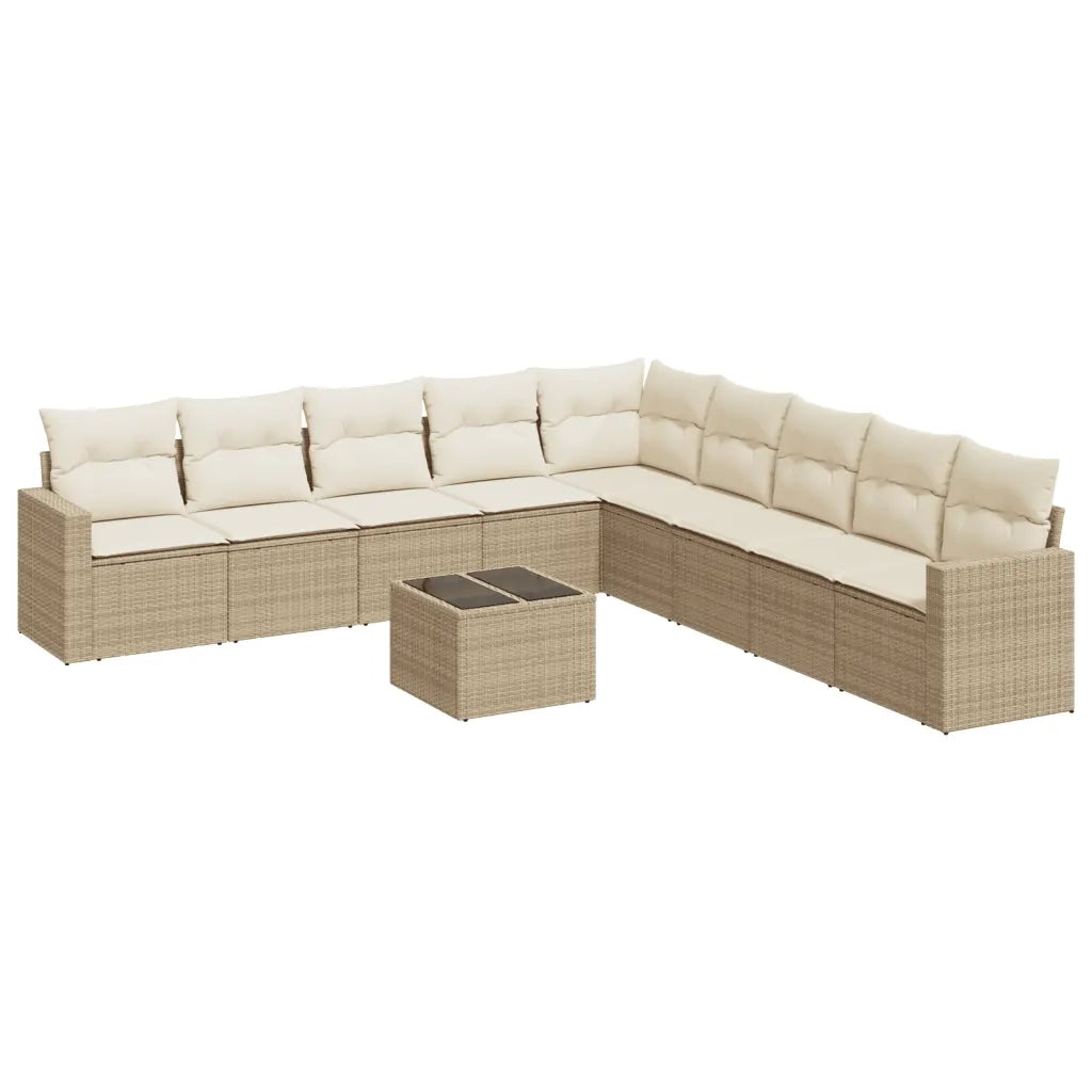 Set Divano da Giardino 10 pz con Cuscini Beige in Polyrattan 3219088