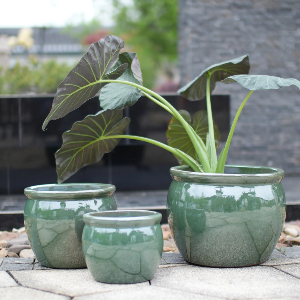 VASO in ceramica Ø 30 cm blu verde antico lucido