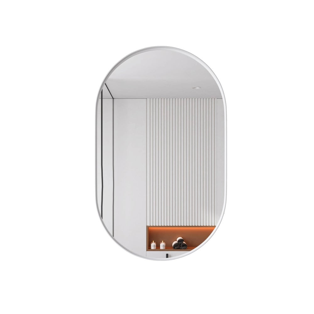 Armadietto Specchio Ovale da Bagno con Ripiani Regolabili ¨C MINIMAL ¨C Bianco