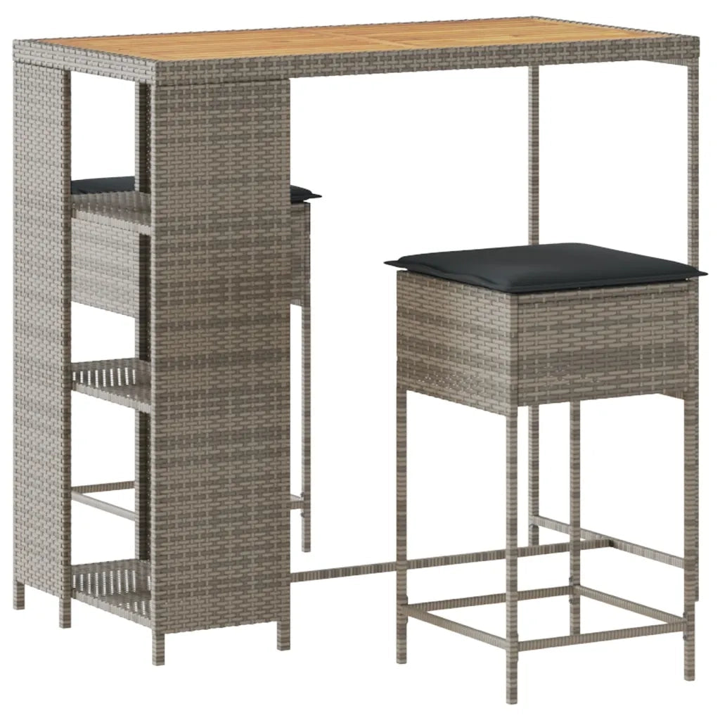 Set Bar da Giardino 3pz con Cuscini Grigio in Polyrattan 3261498