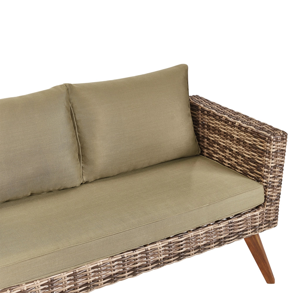Set da giardino con divano e poltrone in rattan verde oliva esterno elegante