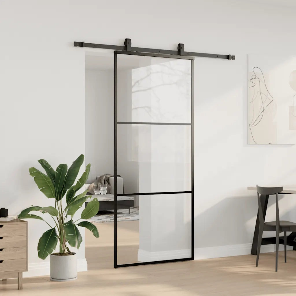 Porta Scorrevole con Ferramenta Nera 90x205 cm in Vetro ESG 3375782