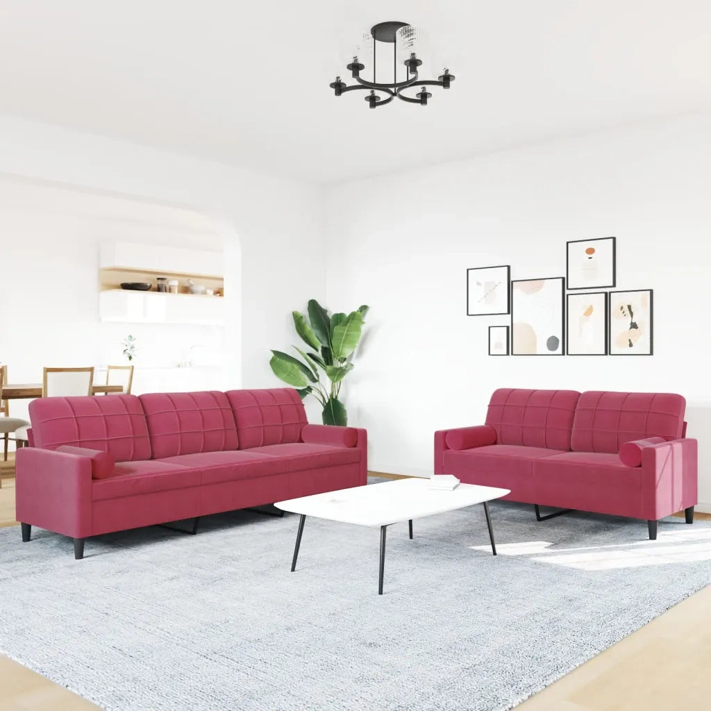Set di Divani 2 pz con Cuscini e Rinforzi Rosso Vino in Velluto 3278495