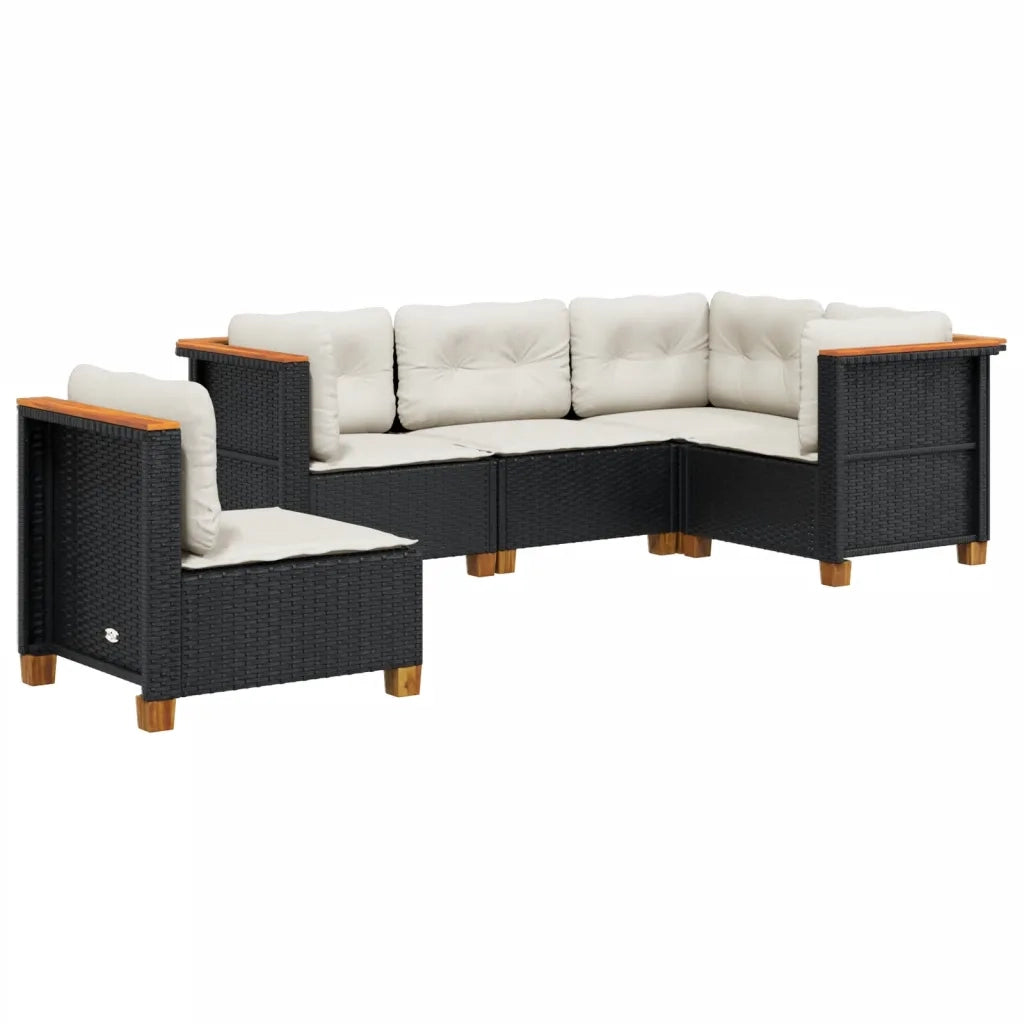 Set Divani da Giardino 5 pz con Cuscini in Polyrattan Nero 3261833