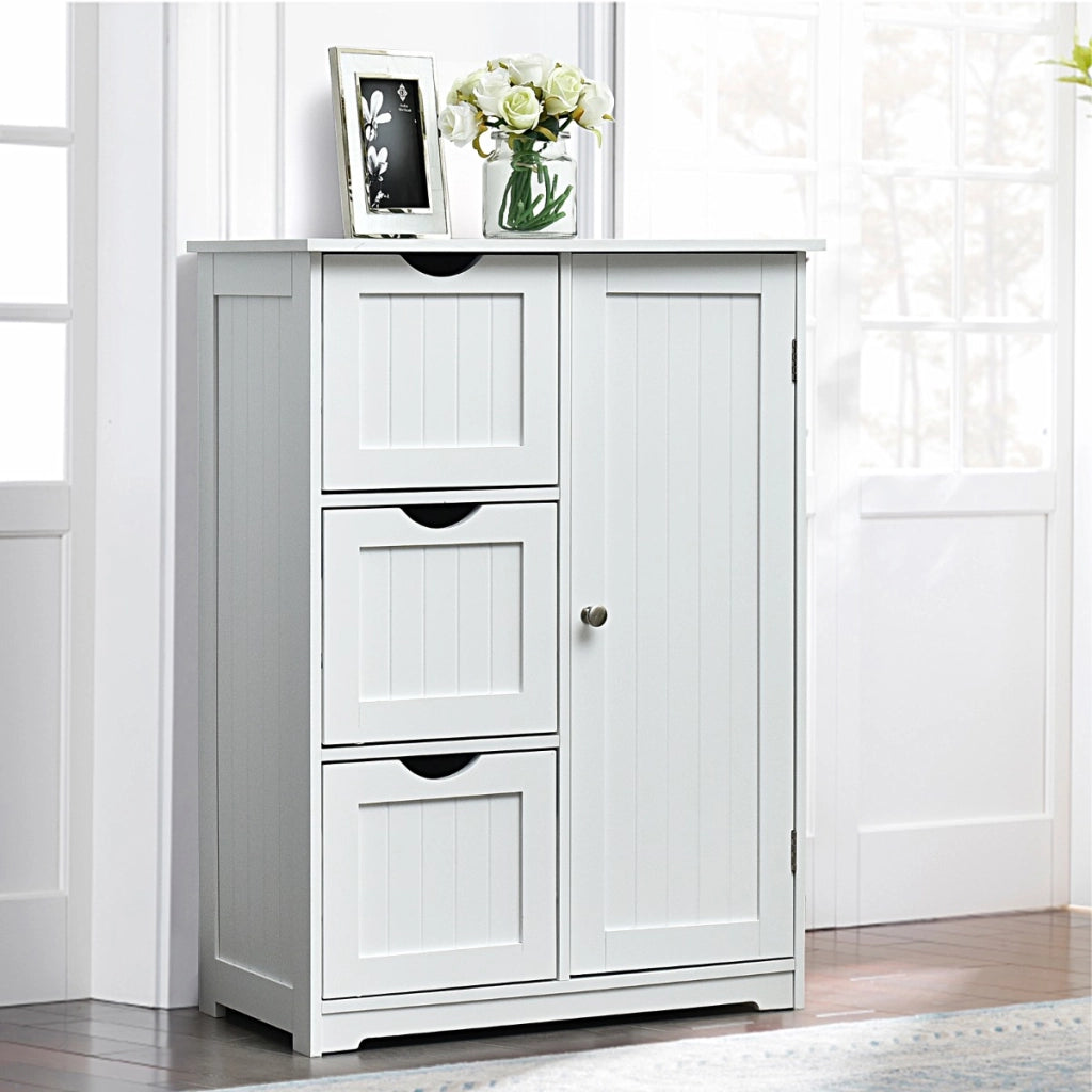Armadietto di stoccaggio per ufficio con 3 cassetti, Mobile laterale in legno 60x30x81cm Bianco