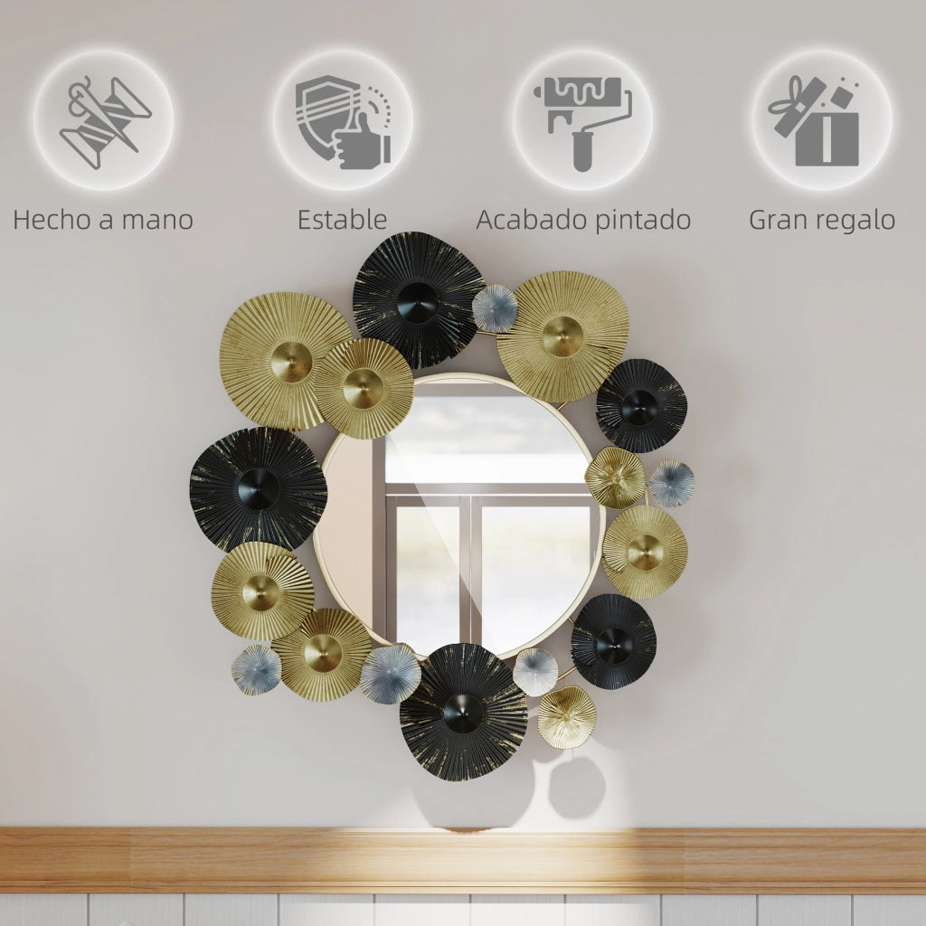 Specchio da Parete con Ganci ¨C Minimal ¨C Nero Dorato 84x84 cm