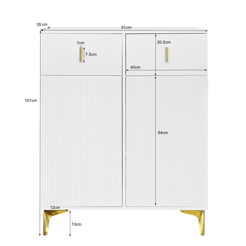 Sideboard con 2 cassetti, 2 ante e ripiani regolabili, bianco