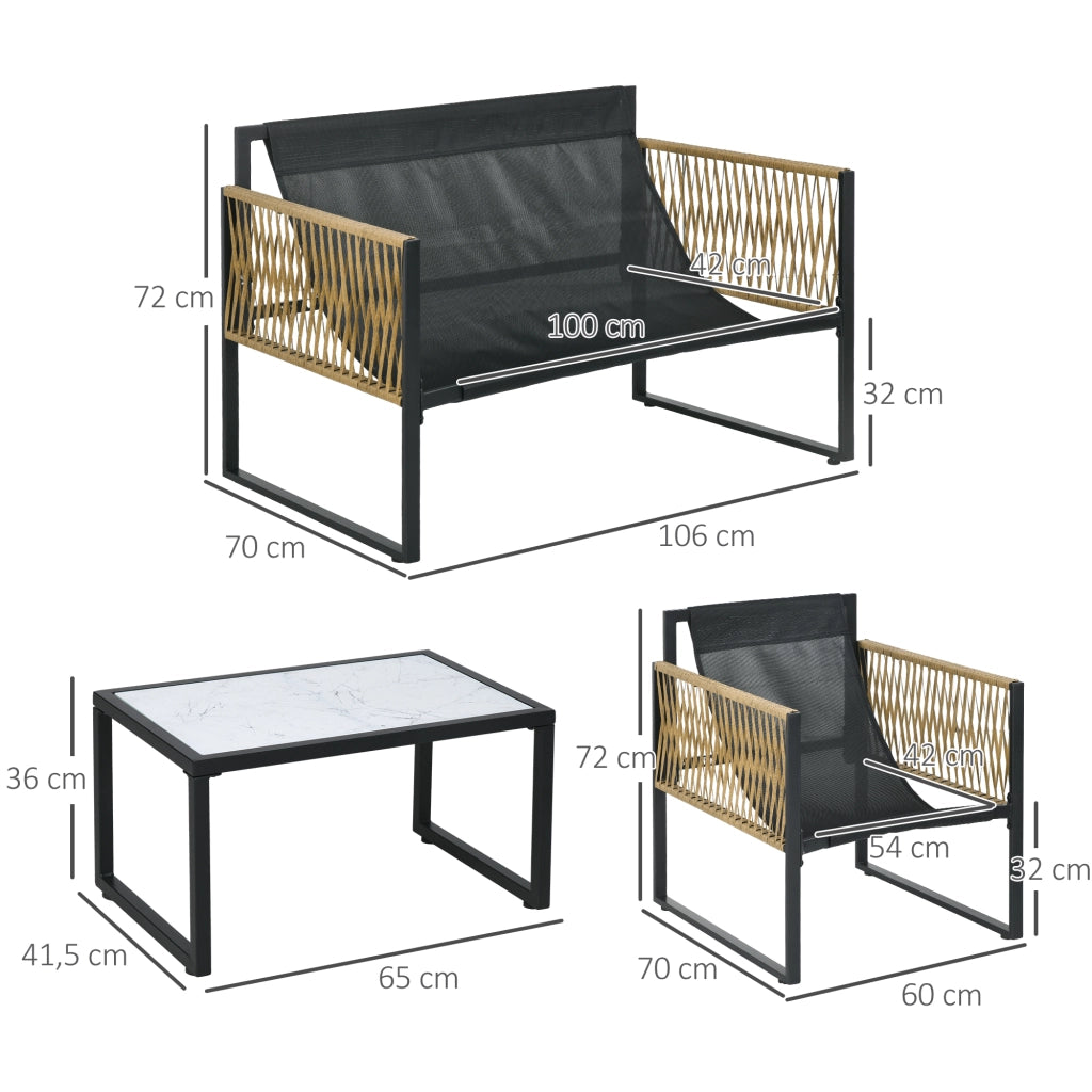 Set Giardino Esterno con 2 Poltrone, Divano 2 Posti, Tavolino e Cuscini ¨C Minimal ¨C Polyrattan, Crema