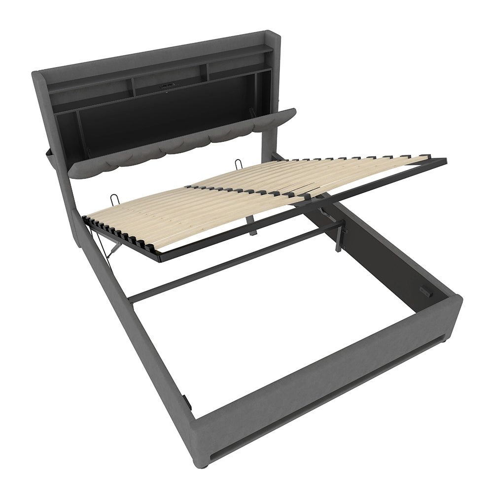 Letto 140x200cm imbottito - Xylo - grigio USB-C idraulico LED