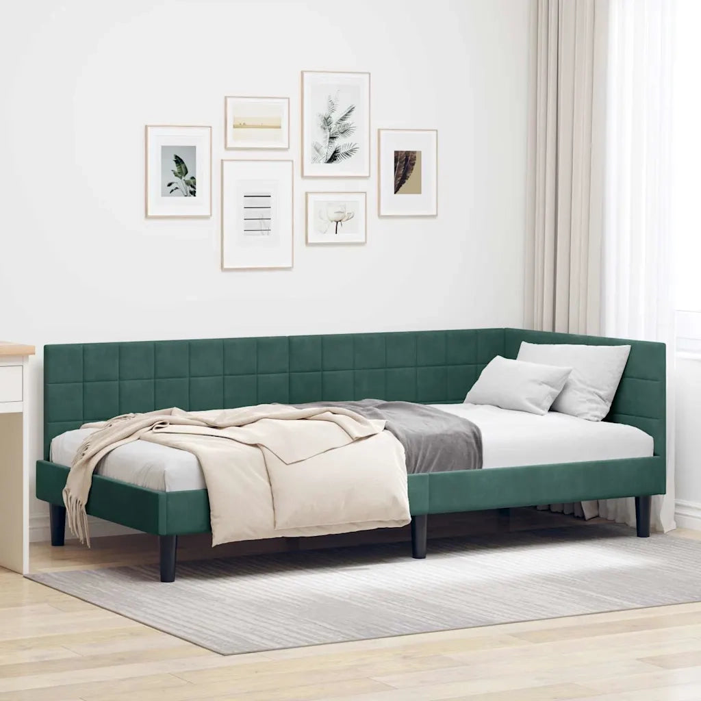 Cornice del letto ad angolo Verde Scuro 90 cm x 200 cm Velluto 42016430