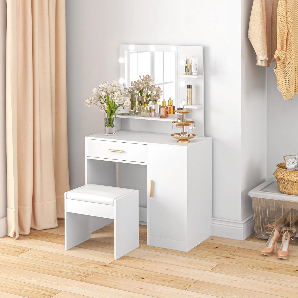 Scrivania da trucco con specchio LED e cassetti ¨C Minimal ¨C Bianco