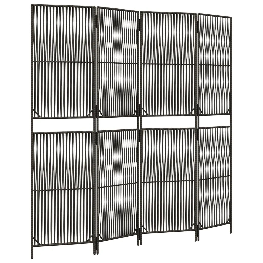 Divisorio per Ambienti | Divider per stanze | Paravento a 4 Pannelli Grigio in Polyrattan