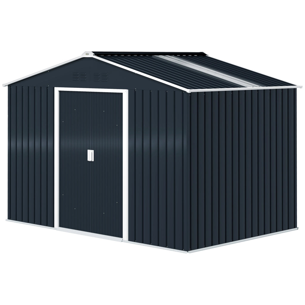 Casetta Porta Attrezzi in Acciaio con Tetto Inclinato e 2 Porte Scorrevoli ¨C zephmum ¨C Grigio Scuro 277x195x192 cm