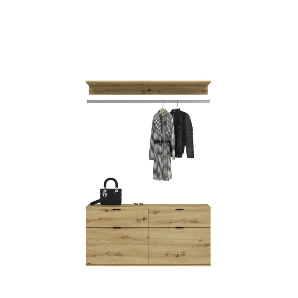 Armadio con 6 ante, 4 cassetti e 1 guardaroba – Bianco e rovere – BODITE