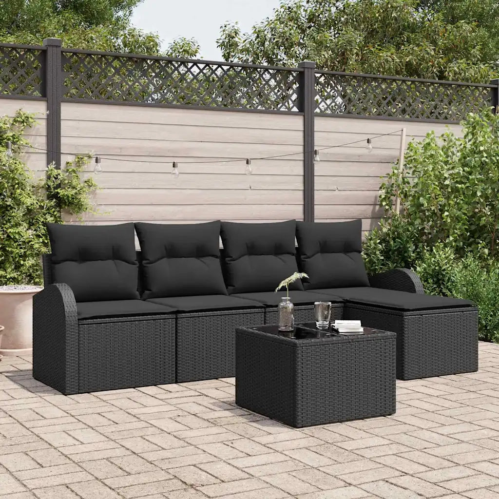 Set di divani con cuscino 6 pcs Nero polyrattan
