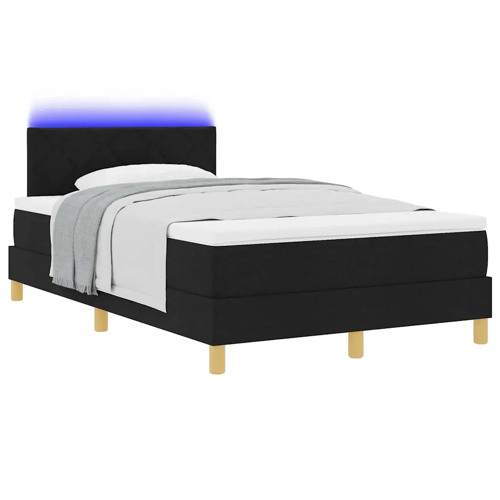 Letto a Sorgente LED con materasso Nero 120 x 190 cm Tessuto