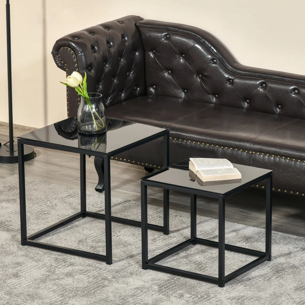 Set di tavolini da salotto ¨C zephmum ¨C nero vetro temperato 50x50x50
