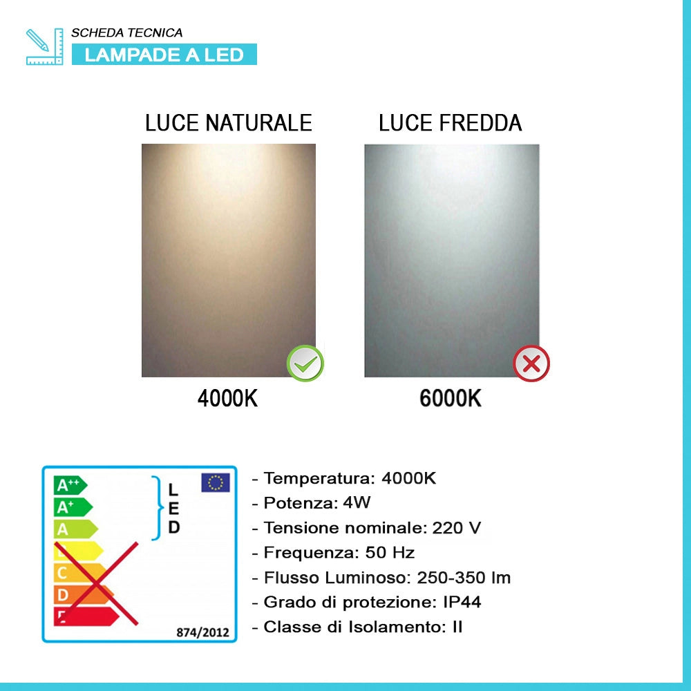 Specchio da parete con due LED 60x100 a filo lucido con angoli arrotondati – Aurea