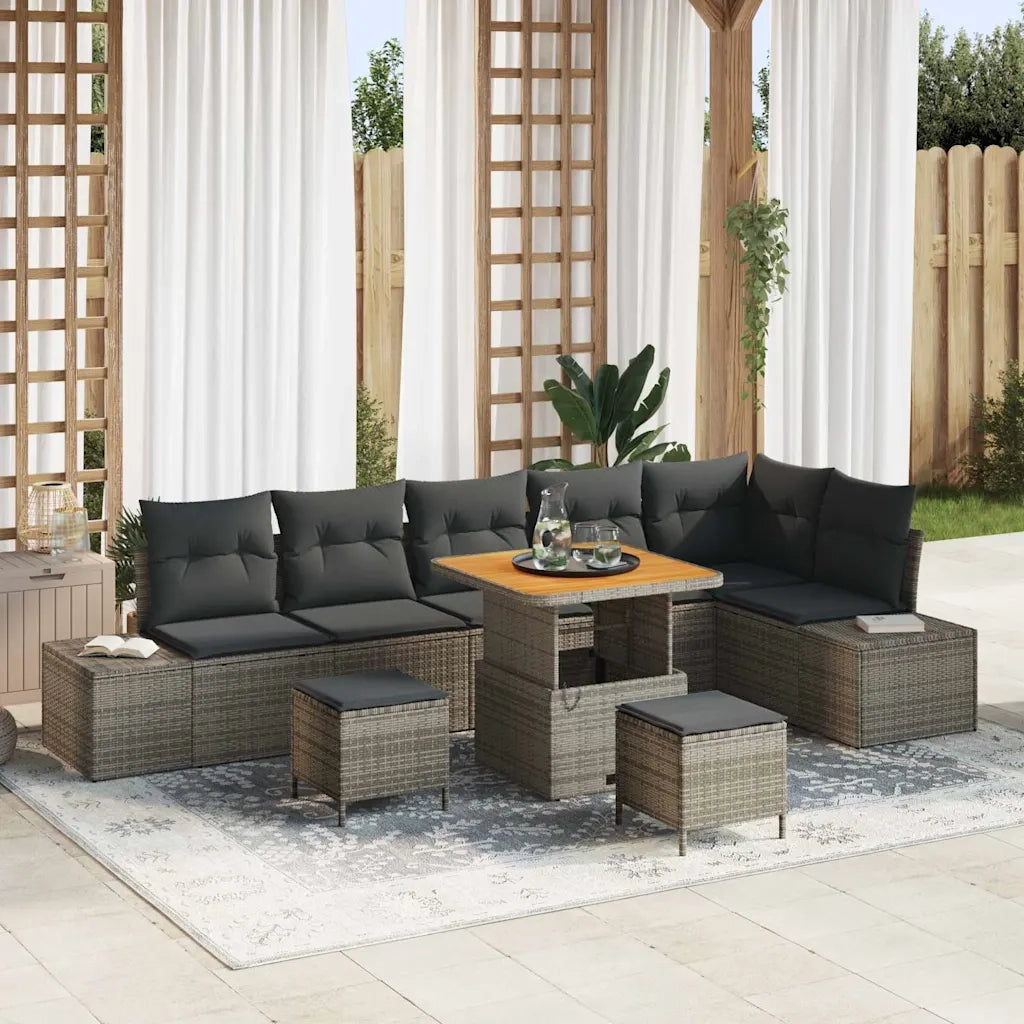 Set Divano da Giardino con cuscino 9 pcs Grigio polyrattan 3362803