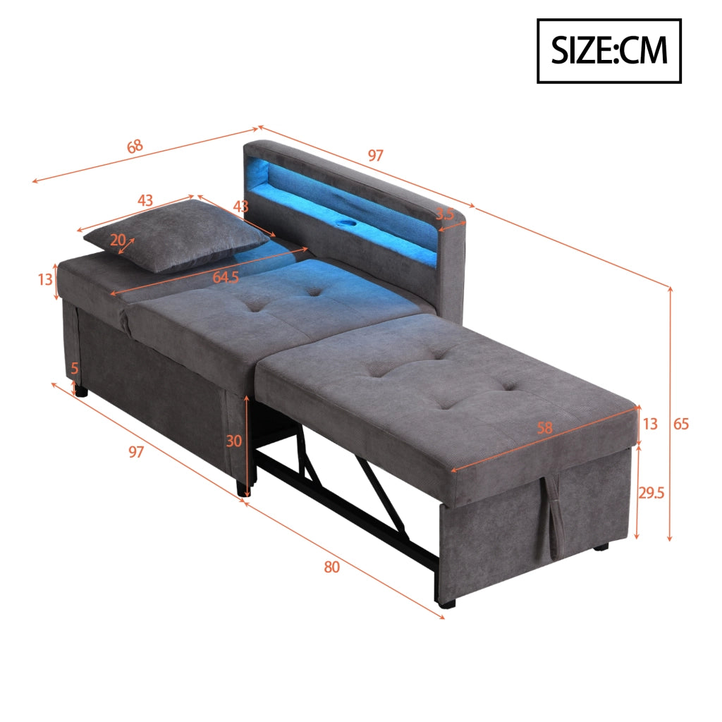 Divano letto 3 in 1 - Zephmum- Schienali LED e porte USB/Type-C