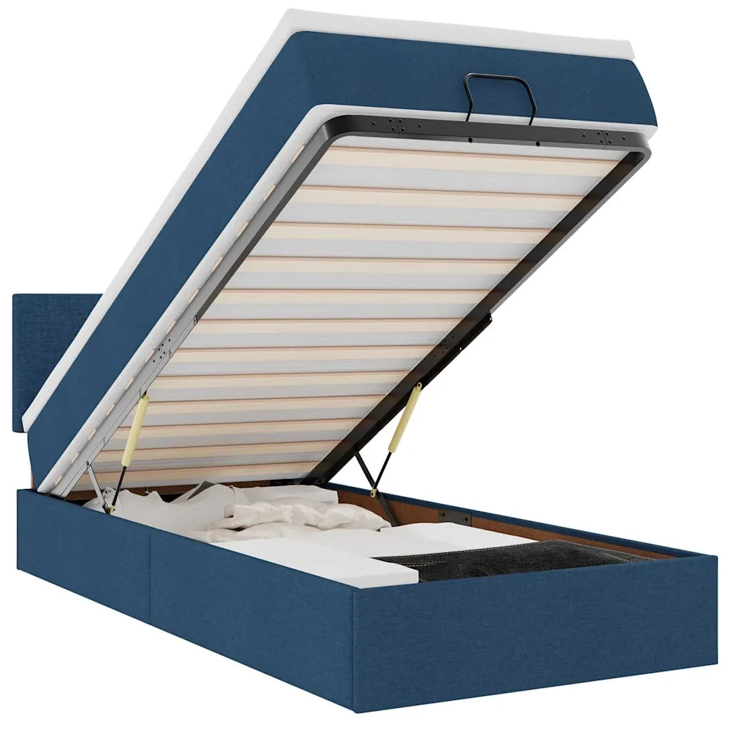 Pouf Letto con Materasso e LED Blu 100x200 cm in Tessuto