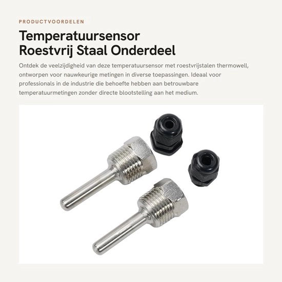 Sensore di Temperatura in Acciaio Inossidabile - Connettore a Viti - G1/2 - Massimo 40 Bar - 2 Pezzi - Dimensioni 8x50mm - Termistore