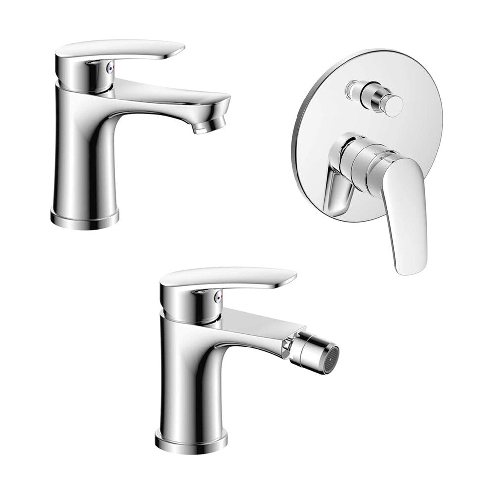 Set miscelatore lavabo bidet e doccia ad incasso con deviatore cromato Tiny