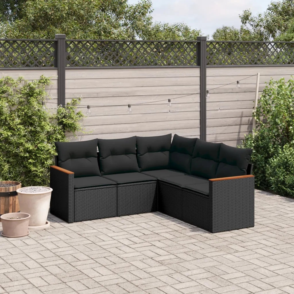 Set Divani da Giardino 5 pz con Cuscini in Polyrattan Nero 3258359