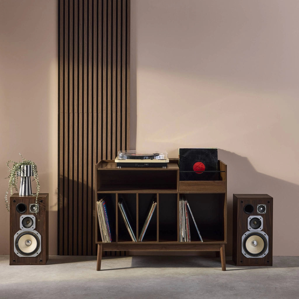 Mobili vintage per vinili effetto legno, marrone scuro
