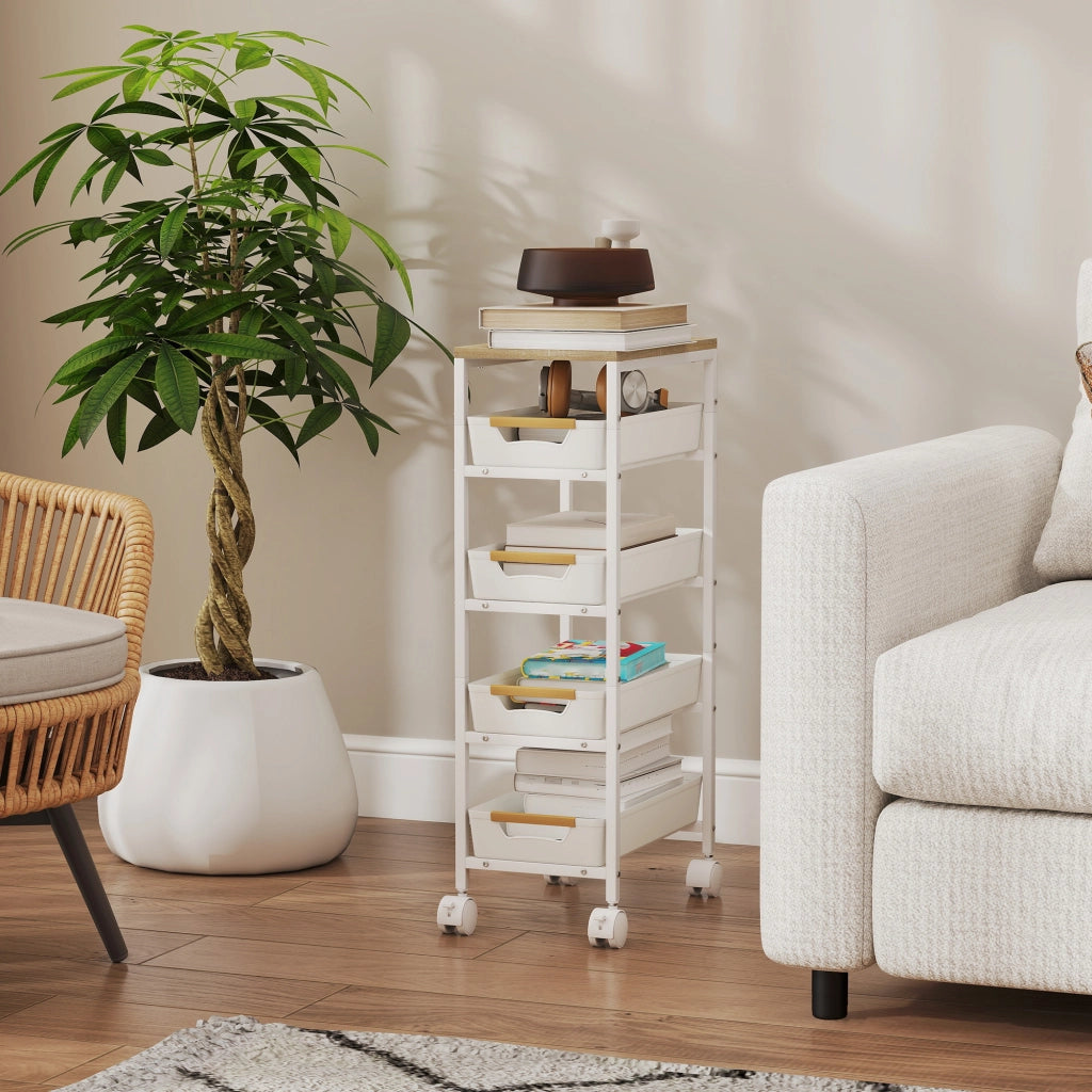 Carrello a rotelle con cassetti e ripiani ¨C Minimal ¨C Bianco