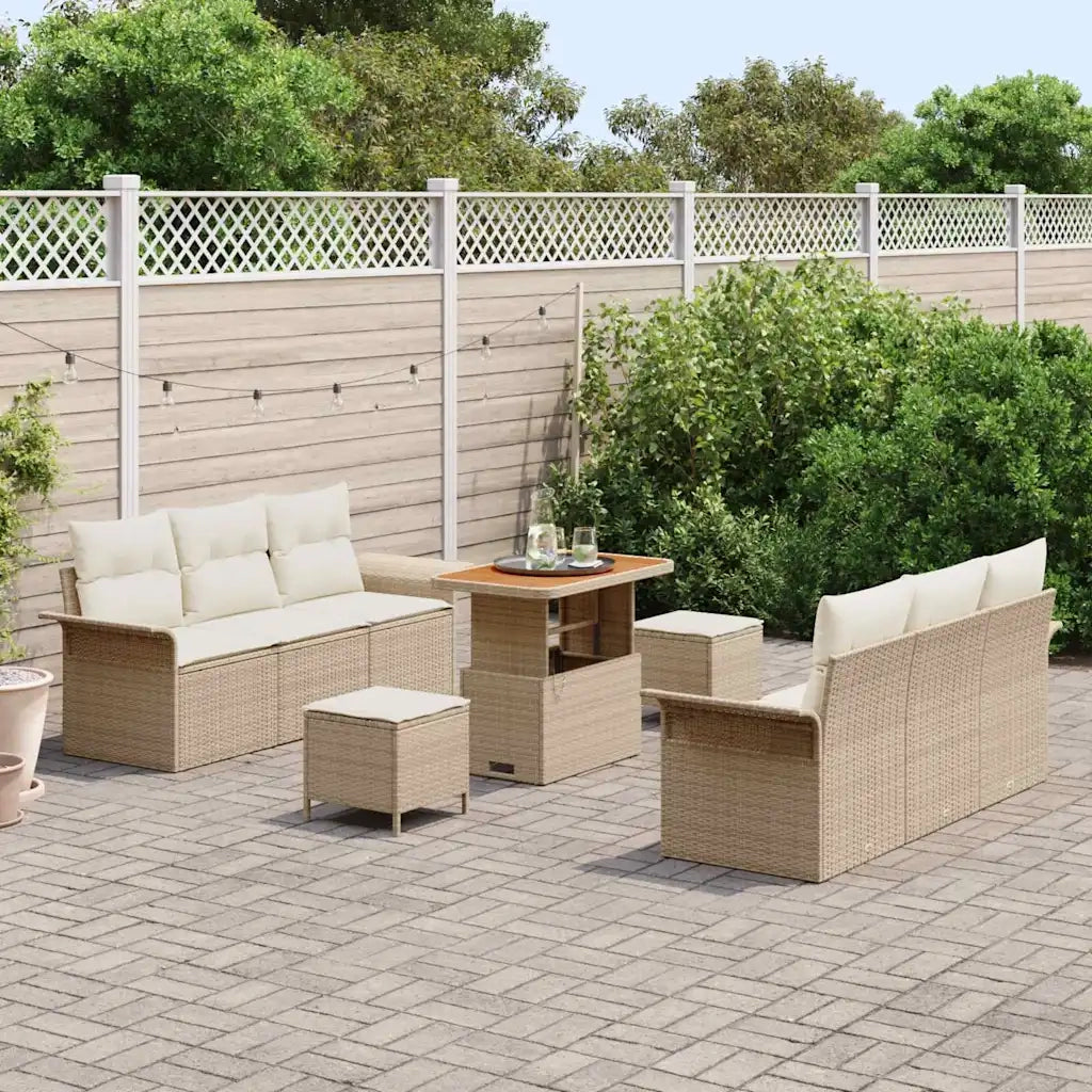 Set Divano da Giardino con cuscino 9 pcs Beige e Crema 3364041