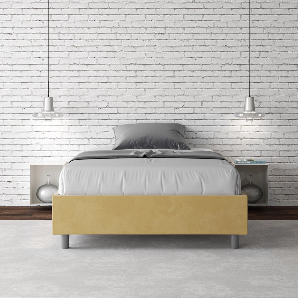 BS COM Letto singolo con rete imbottito 100x210 microfibra ocra