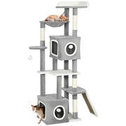 Arbre ¨¤ chat con 2 nicchie, piattaforme, amaca, scala e 4 pompon ¨C zephmum ¨C 165 cm grigio