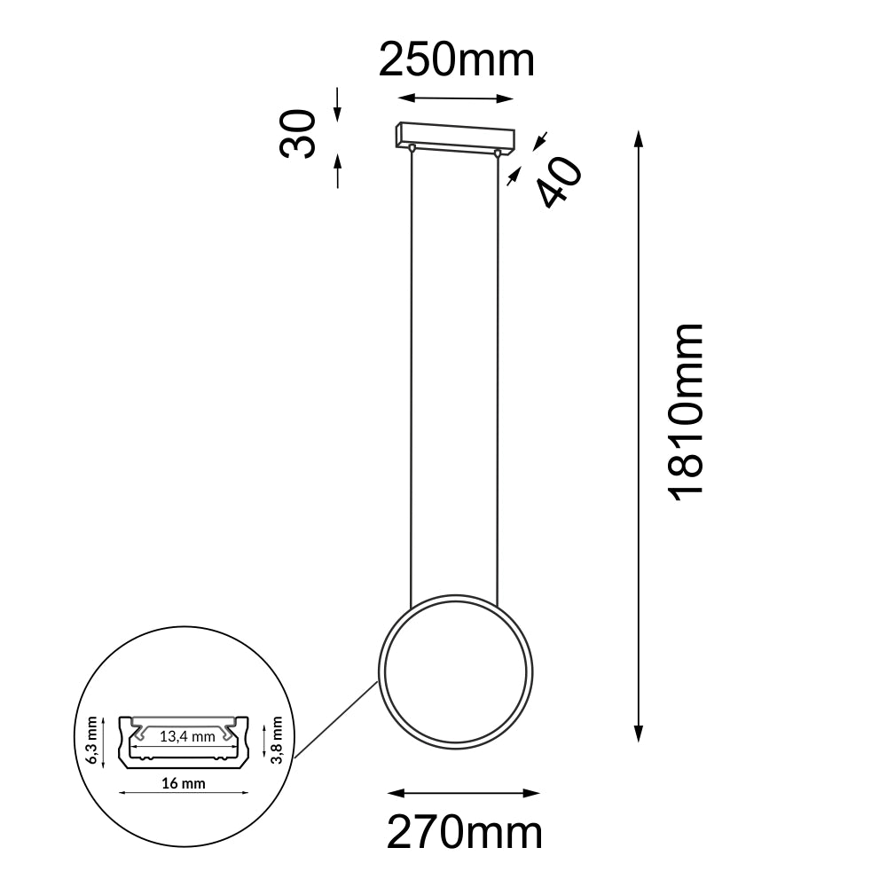 Sospensione LED Agaro nera ring verticale Ø27 8,4W 4000K